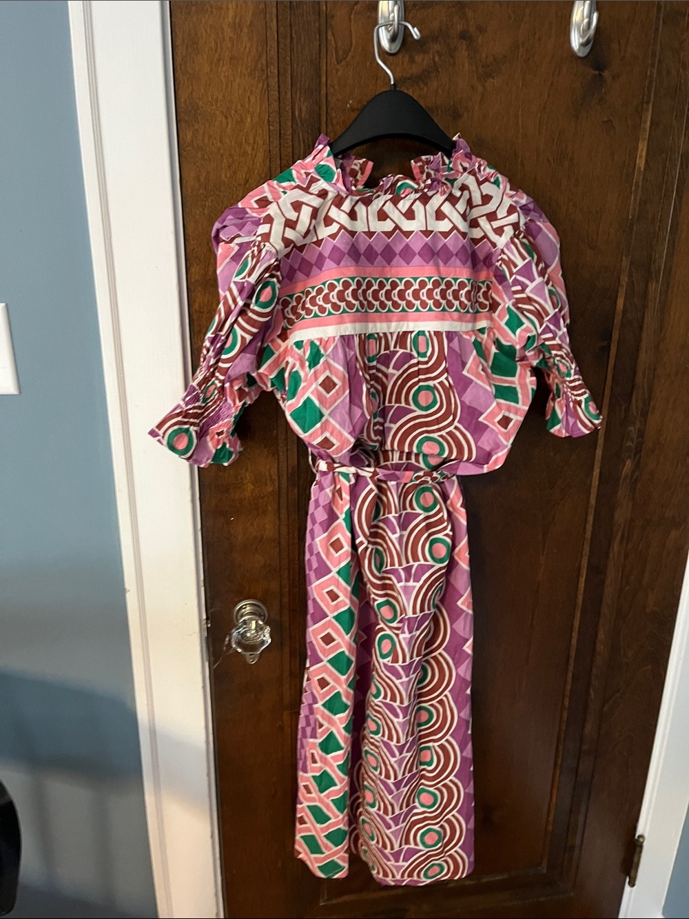 Patterned Midi Shirt Dress in Pink and Green - Picture 6 of 6